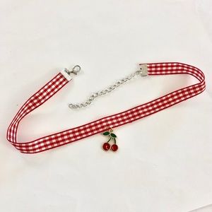 🌎 cherry gingham‎ choker necklace